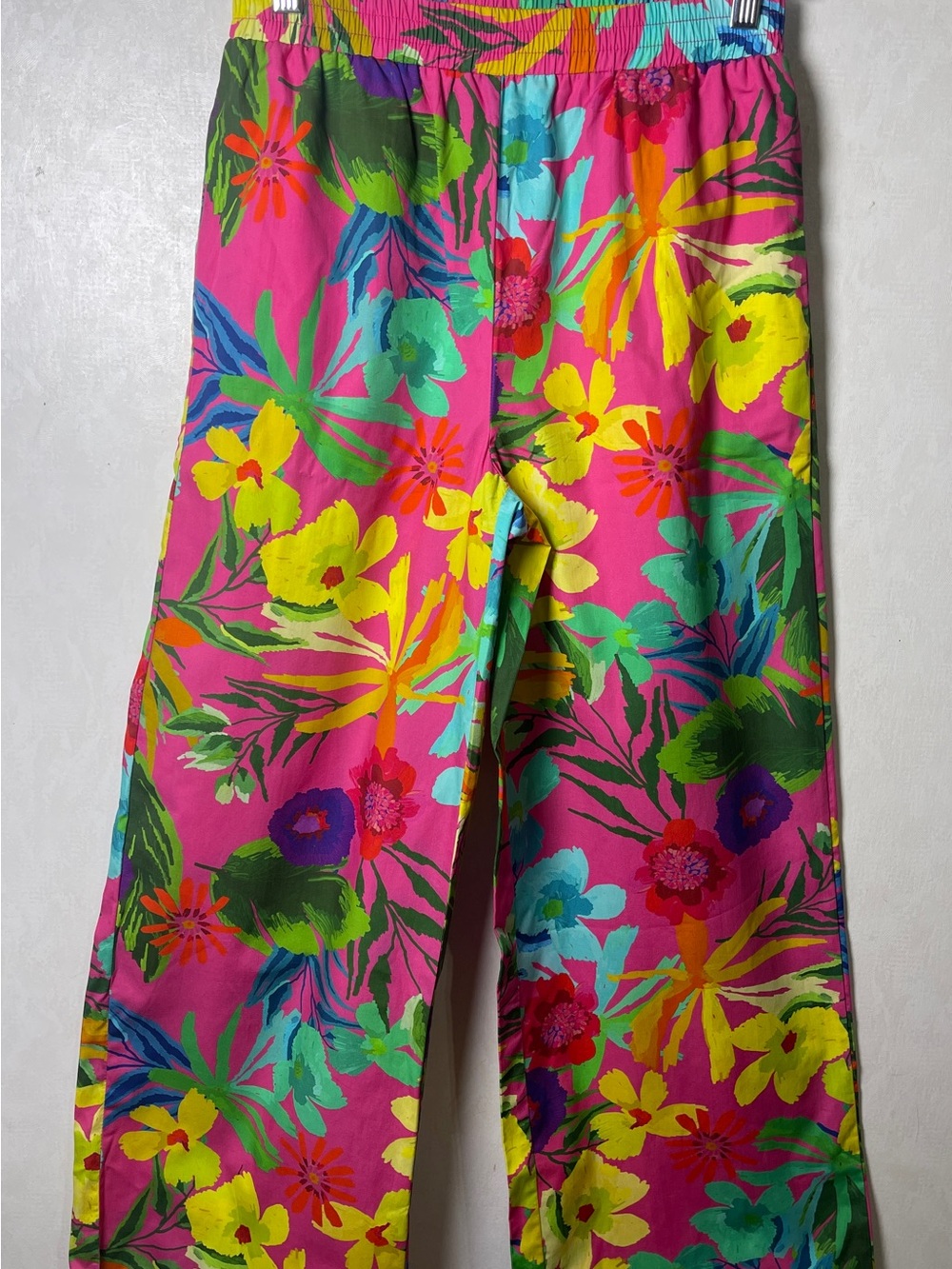 Fate Vibrant Pink Botanical Print Palazzo Pants Flowy Wide Leg Resort Wear Size